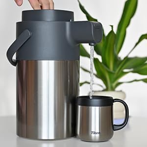 Tiken Airpot Coffee Dispenser with Pump - 102oz/3L Thermal Coffee Carafes for Hot Beverage - Stainless Steel Insulated Coffee Thermos Carafe, Silver