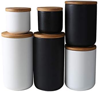 Food Storage Canister, Ceramic Kitchen Canisters with Airtight Seal Bamboo Lid, Food Storage Jar for Tea, Coffee Bean, Spice, Sugar 260ml/ 800ml/ 1000ml (260ml-8.2 x 8.3cm)