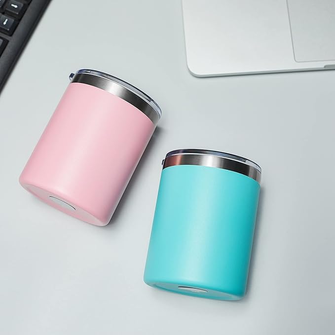 MEWAY 12 oz Lowball, Tumbler Stainless Steel Double Wall Vacuum Insulated Mug with Straw and Lid, Cleaning Brush ,Durable Powder Coated Insulated Coffee Cup for Cold & Hot Drinks (Light Blue,1 Pack)