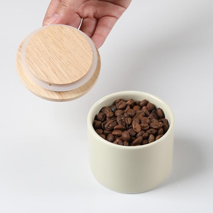 Sweejar Kitchen Canisters Ceramic Food Storage Jar, Stackable Containers with Airtight Seal Wooden Lid for Serving Ground Coffee, Tea, Sugar, Spice and More - 5 Fl Oz(Gradient Gray)