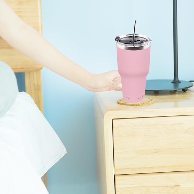 Amtidy 8 Pack 30oz Travel Mug, Powder Coated Stainless Steel Vacuum Double Wall Bulk Tumbler, Durable Insulated Coffe Cup with Splash Proof Lids straw and cleaning brush,for Home, Office, Party