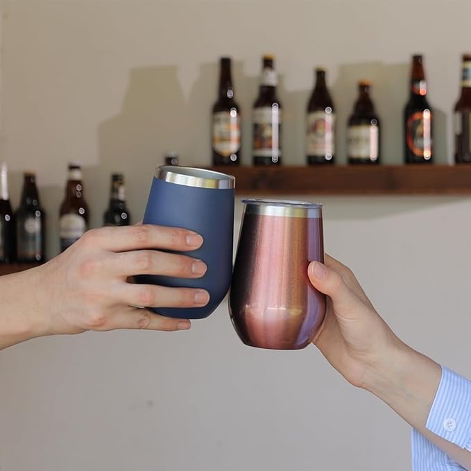 MEWAY 12oz Stainless Steel Wine Tumbler with Lid and Straw - Double Wall Stainless Steel Coffee Mug, Gift for Woman Under 10 dollars, 8 Pack Bulk tumblers(Rose Gold,Set of 8)