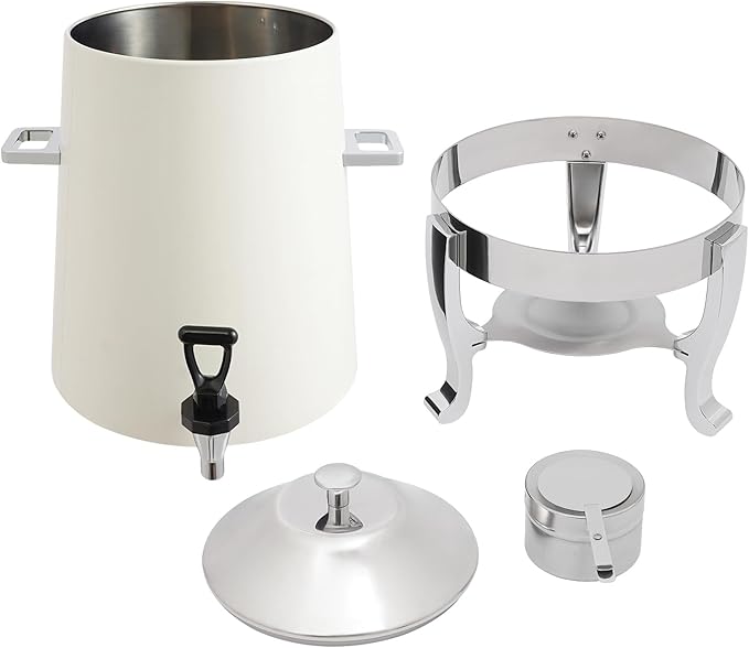Stainless Steel Beverage Dispensers, Drink Dispenser with Fuel Holder & Base & Stainless Steel Faucet 3.4Gal Hot Beverage Dispenser, Commercial Coffee Urn for Hotels, Canteens(Silver, White)