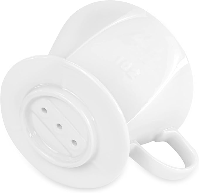 Pour Over Ceramic - Coffee Dripper with 3 Holes Flat Bottom, Porcelain Slow Filter Cone for Travel, Camping, Office, Home, Coffee Maker Brew