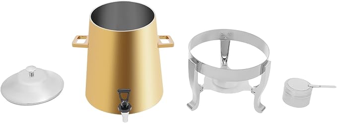 Stainless Steel Beverage Dispensers, Drink Dispenser with Fuel Holder & Base & Stainless Steel Faucet 3.4Gal Hot Beverage Dispenser, Commercial Coffee Urn for Hotels, Canteens(Golden Barrel Body)