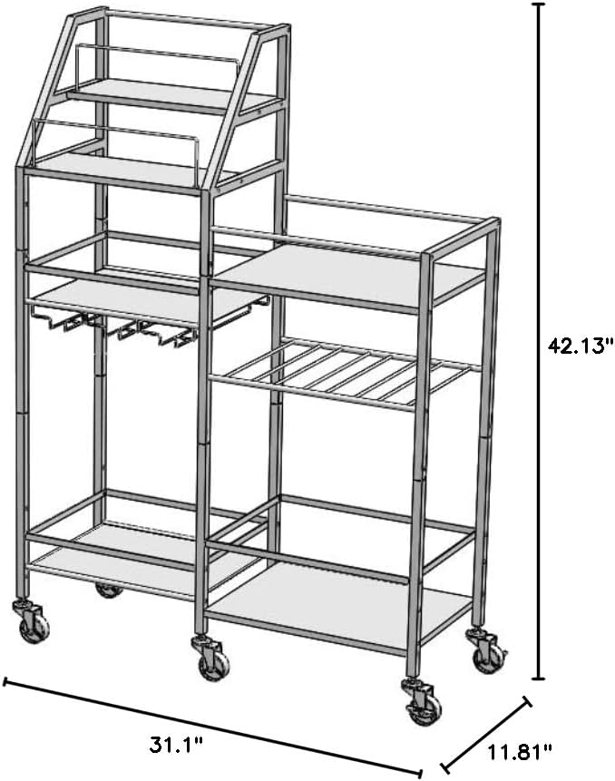 VINAEMO Rolling Bar Cart with Wine Glass Holder, Mini Bar for Whiskey Wine, Liquor Cart for Home, Alcohol Cabinet for Kitchen, Dining Room