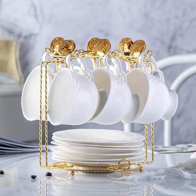 YY YEARCHY Coffee Mug Holder Espresso Cups Holder Drying Rack Drainer Stand Metal Mug Tree Cups Organizer with 6 Hook Hangers for Kitchen Counter and Tea Party