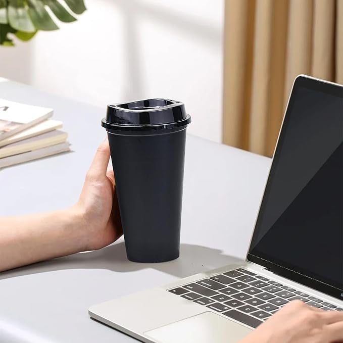 KMAKII 12 oz Reusable Coffee Cups with Lids 8 Pk, To Go Travel Cups, Hot or Cold Drinks, Dishwasher and Microwave Safe, Black