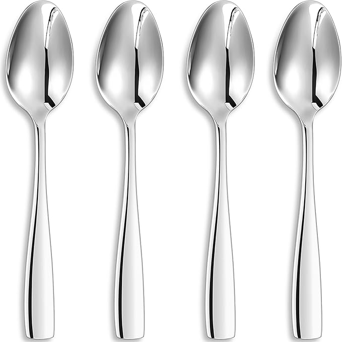 KEAWELL Premium 4-Piece Louis Spoon Set, 18/10 Stainless Steel, Squared Edge, Smooth Finish, Dishwasher Safe (7.6" Dinner Spoon)