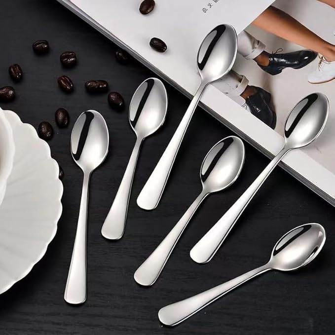 Wesdxc56 Demitasse Espresso Spoons, Mini Coffee Spoon, 4 Inches Stainless Steel Small Spoons for Dessert, Set of 6(Silver)