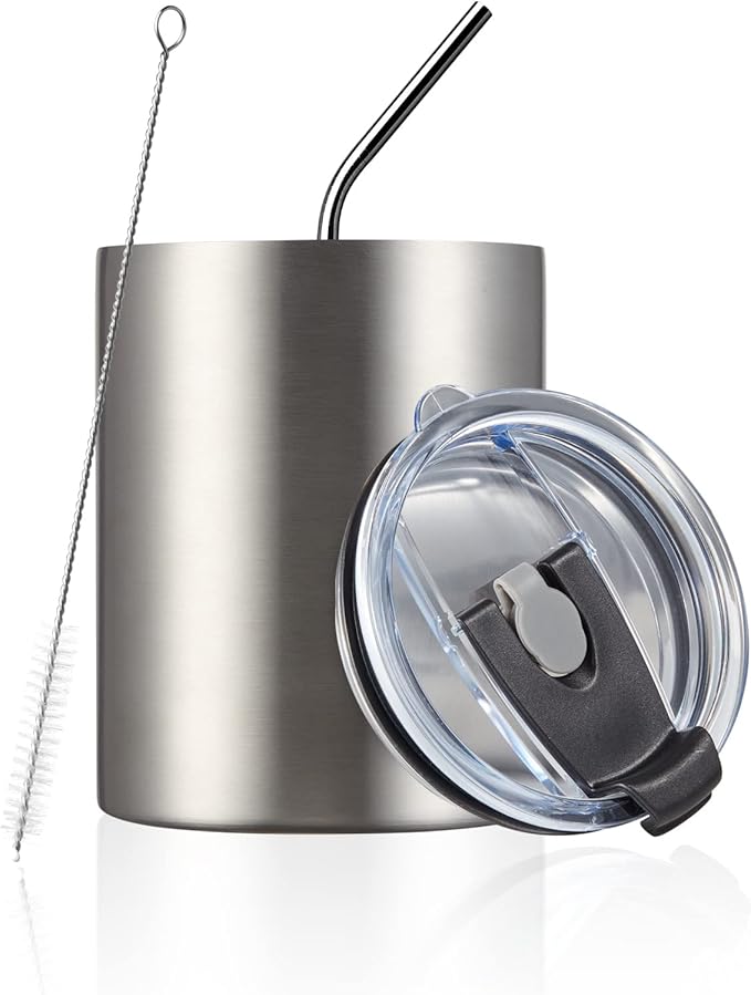 MEWAY 12oz/8Pack Coffee Mug With Lid, Insulated Stainless Steel Reusable Coffee Cup, Double Wall Durable Coffee Mug, Powder Coate,For Coffee, Beer, Home, Office(Silver,8 Pack)