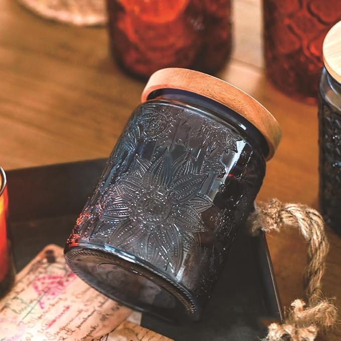 Set of 2 Vintage Blue Glass Storage Jars, 23.7 oz Mason Jars with Lids for Kitchen Pantry, Candy, Flour, Coffee, Pet Food, Decorative Kitchen & Home Decor (Blue, 2 Pack)