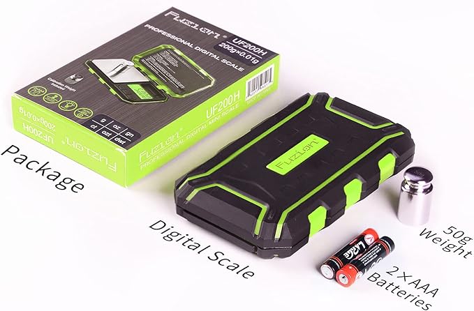 Fuzion Digital Pocket Scale, 200g x 0.01g Gram Scale, Mini Scale 6 Units Jewelry Scale with LCD Display, Tare Function, 50g Cal Weight