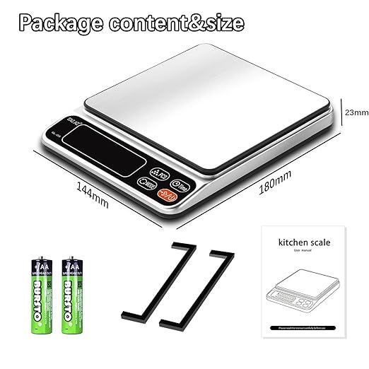 Food Scale,5kg/11lb Digital Kitchen Baking Scale Grams and Ounces for Cooking Coffee Meal prep Packages Weight Loss,0.1g high Precision,7Units with Timer, Easy Clean Stainless Steel