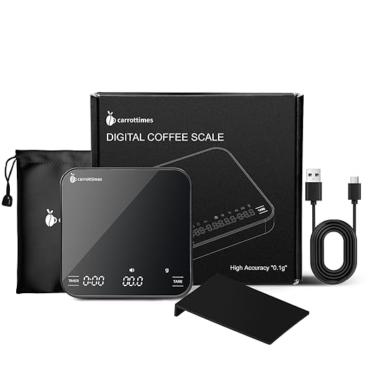 Rechargeable Mini Coffee Scale with Timer, 2kg/0.1g Precision Espresso Scale, Portable Digital Coffee Scale w/ 4 Modes for Espresso and Pour-Over Coffee (Black)