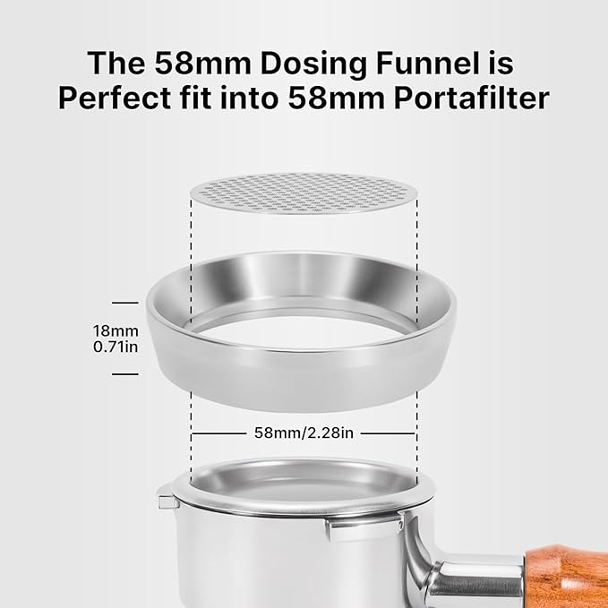 58mm Espresso Dosing Funnel & Puck Screen Kit, 304 Stainless Steel Portafilter Funnel with Filter Screen Set, Espresso Machine Accessories Compatible with 58mm Portafilter