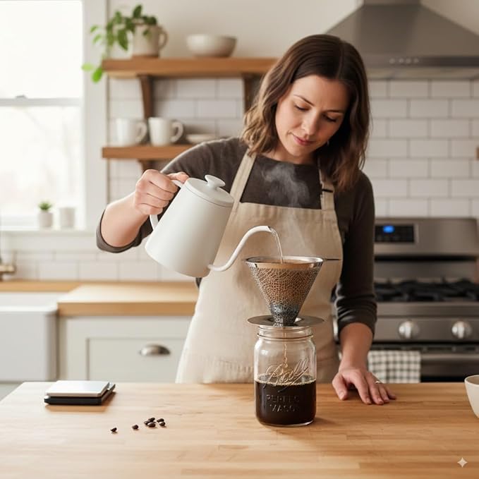 Reusable Stainless Steel Pour Over Drip Coffee Filter for Mason Jars,Fits Wide Mouth & Regular Jars, Manual Brew Coffee Dripper,No Paper Filters Needed,Rustproof,Dishwasher Safe