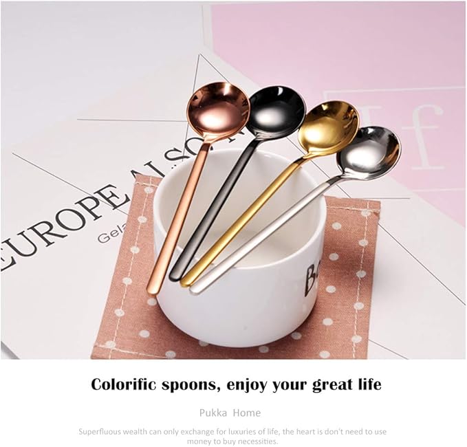 6 PCS Gold Coffee Spoons, 18/8 Stainless Steel Espresso Spoons, 5.2 Inches Vogue Mini Tea Spoon, Cappuccino Stirring Small Spoon for Dessert, Ice Cream, Frosted Handle, Sweejar (Gold)