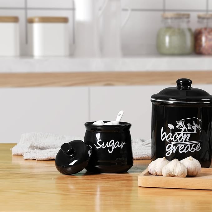 ONTUBE Ceramic Sugar Bowl with Lid and Spoon 12oz (Black)