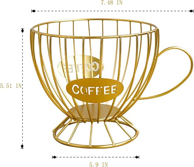 Coffee Pod Holder,Large K Cup & Capsule Organizer, Coffee Capsule Basket, Metal Coffee Bar Organizer for Kitchen Dinning Room Office Home Cafe Hotel (Gold)