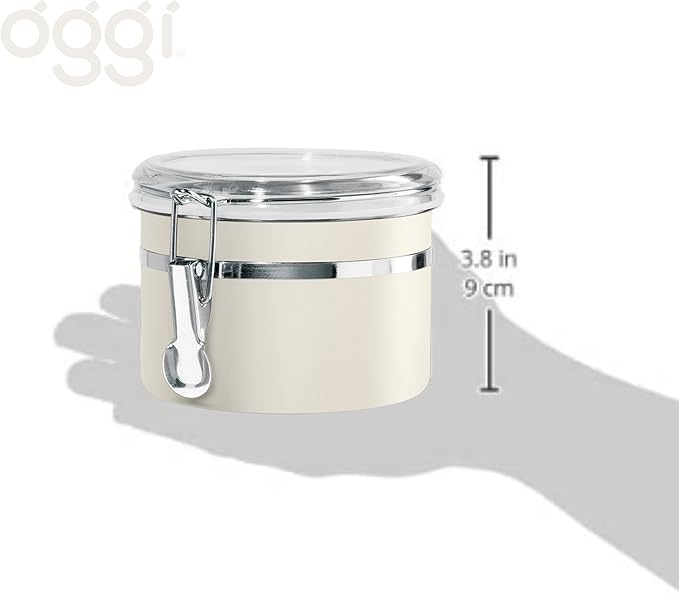 Oggi Stainless Steel Kitchen Canister 26 fl oz, Gray - Airtight Clamp Lid, Clear See-Thru Top - Ideal for Kitchen Storage, Food Storage, Pantry Storage. Size 5" x 3.5".