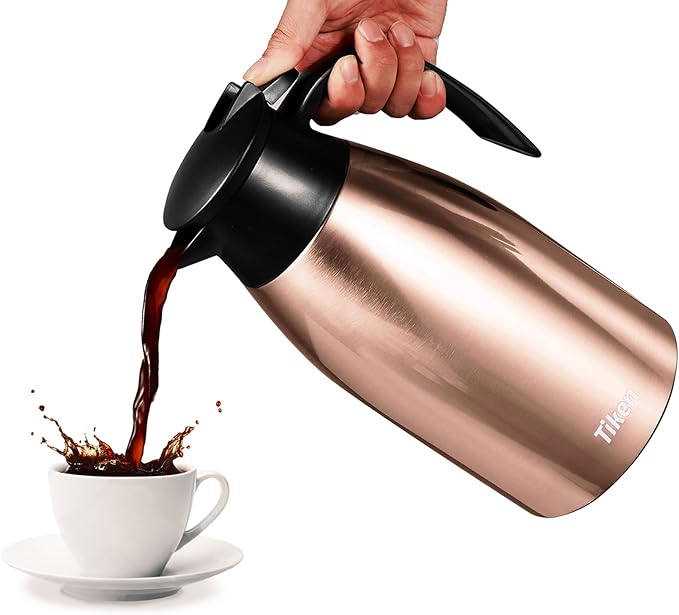 Tiken 68 Oz Thermal Coffee Carafe, Stainless Steel Insulated Vacuum Coffee Carafes For Keeping Hot, 2 Liter Beverage Dispenser (Copper)
