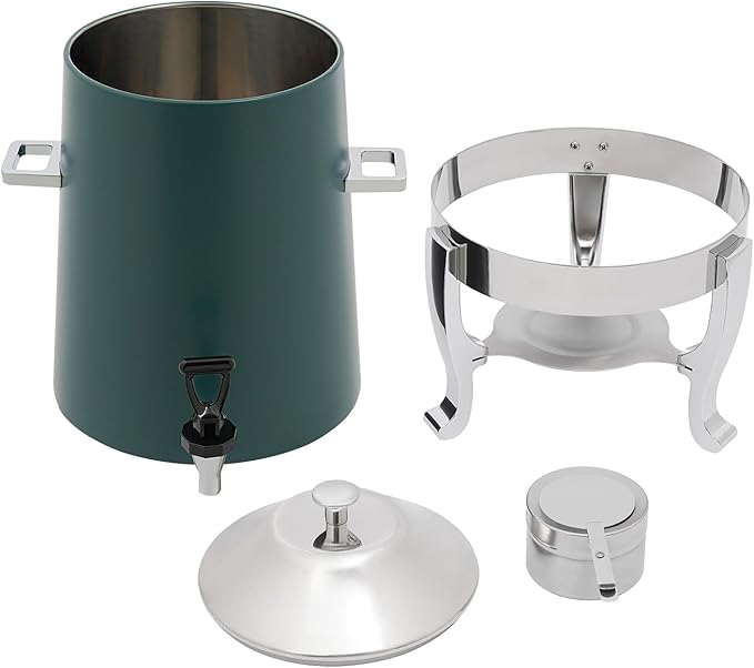 Stainless Steel Beverage Dispensers, Drink Dispenser with Fuel Holder & Base & Stainless Steel Faucet 3.4Gal Hot Beverage Dispenser, Commercial Coffee Urn for Hotels, Canteens(Silver, Green)