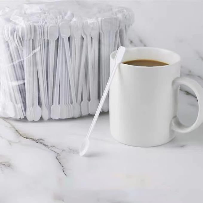 Coffee Spoon 500 PCS Disposable Tiny Coffee Tea Spoon White Plastic Stir Cocktail Sticks Mini Tea Stirrer