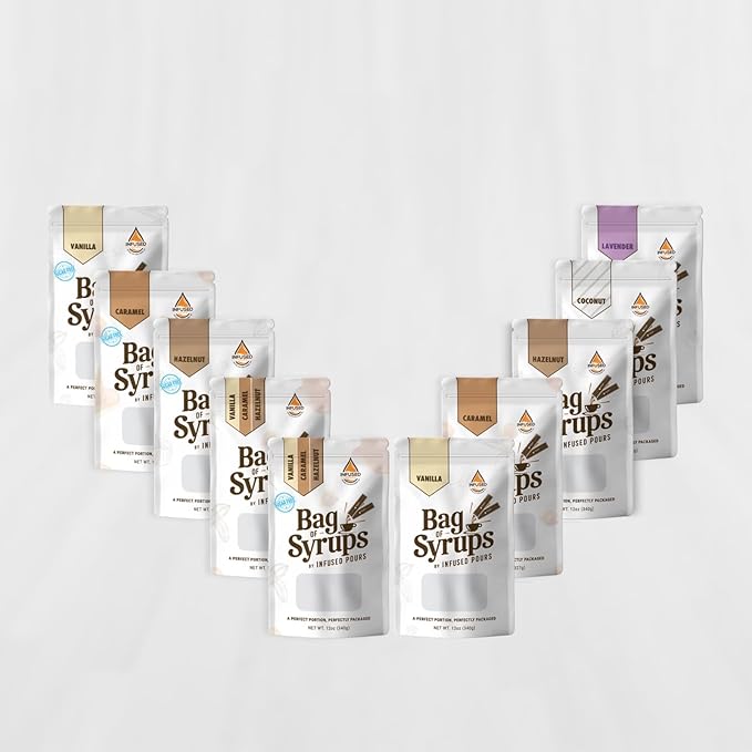 Single Serving Syrup Packets, Sugar Free Variety Pack, for Coffee and Cocktails - Flavors (10 Each): Vanilla, Caramel, Hazelnut - 6mL Each, 30 Count - Bag of Syrups by Infused Pours