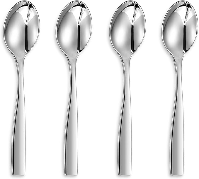 KEAWELL Premium 4-Piece Louis Spoon Set, 18/10 Stainless Steel, Squared Edge, Smooth Finish, Dishwasher Safe (6.4" Teaspoon)