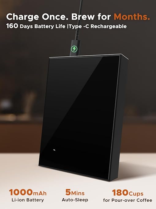 Metal Coffee Scale with Auto Timing, Rechargeable Espresso Scale with Timer, Ratios & Flow Rate Display, 3 Brew Modes, Barista-Grade for Pour-Over, Espresso, French Press – 2kg/0.1g, Black