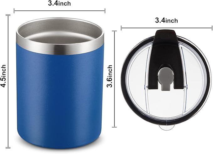 MEWAY 12 oz Lowball, Tumbler Stainless Steel Double Wall Vacuum Insulated Mug with Straw and Lid, Cleaning Brush ,Durable Powder Coated Insulated Coffee Cup for Cold & Hot Drinks (Navy, 12 pack)
