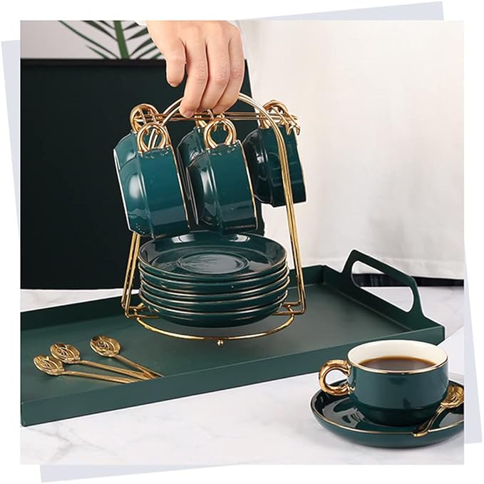 YY YEARCHY Coffee Mug Holder, Espresso Cups Holder Cup Drying Rack Cups Drainer Stand Metal Mug Tree Cups Organizer with 6 Hook Hangers for Kitchen Counter and Tea Party(Gold)