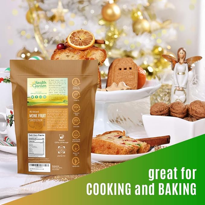 Health Garden Monk Fruit Sweetener, Golden- Non GMO - Gluten Free - 1:1 Sugar Substitute - Kosher - Keto Friendly (2.5 lbs)