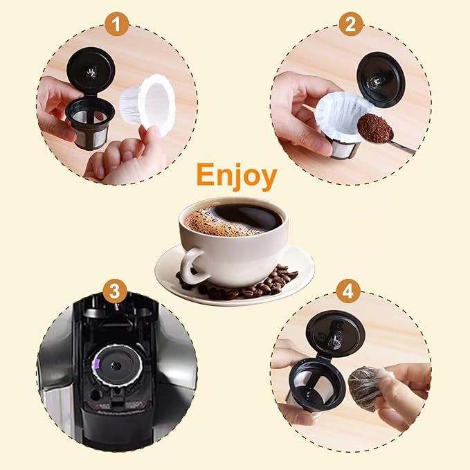 4 Pack Reusable K Cup Coffee Pods with 100 Count Disposable Coffee Paper Filters,Compatible with Keurig Single Serve Coffee Maker 2.0 & 1.0