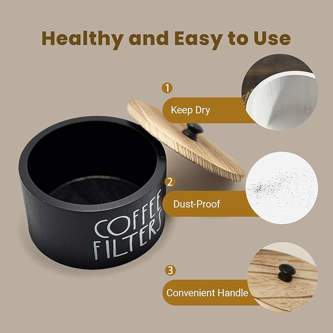 Wooden Coffee Filter Holder With Lid-Rustic Storage Container and Dispenser Basket for Coffee Bar Decor, Farmhouse Accessories(White)