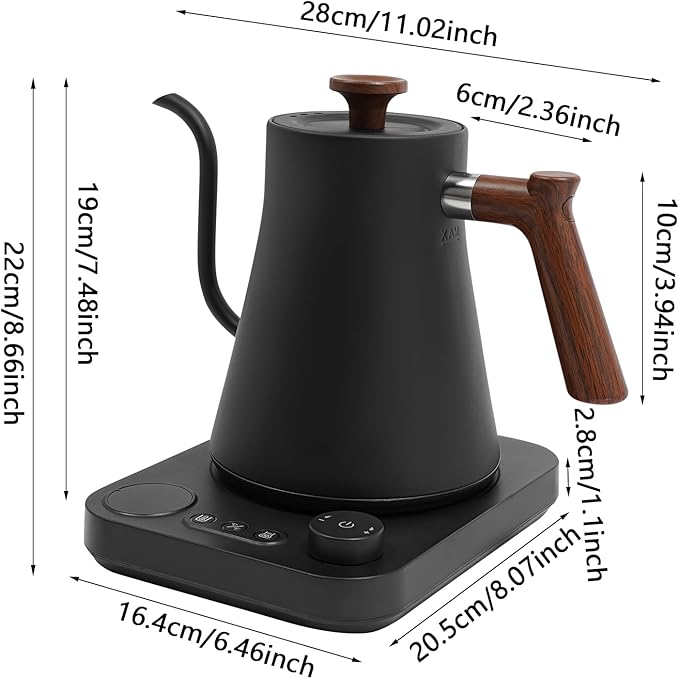 Electric Gooseneck Kettle Temperature Control Stainless Steel Water Kettle For Pour-Over Coffee & Tea Brewing, Quick Heating, Insulation Timer, 1200w 0.9l Black