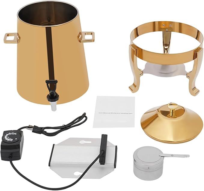 Stainless Steel Beverage Dispensers, Drink Dispenser with Fuel Holder & Base & Stainless Steel Faucet 3.4Gal Hot Beverage Dispenser, Commercial Coffee Urn for Hotels, Canteens(All Gold)