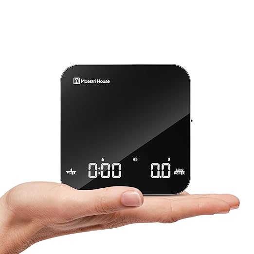 Rechargeable Mini Coffee Scale with Timer, Maestri House Espresso Scale, 2kg/0.1g Accurate Scale for Espresso and Pour-Over Coffee, Portable Digital Kitchen Scale with Automatic Timing(Black)
