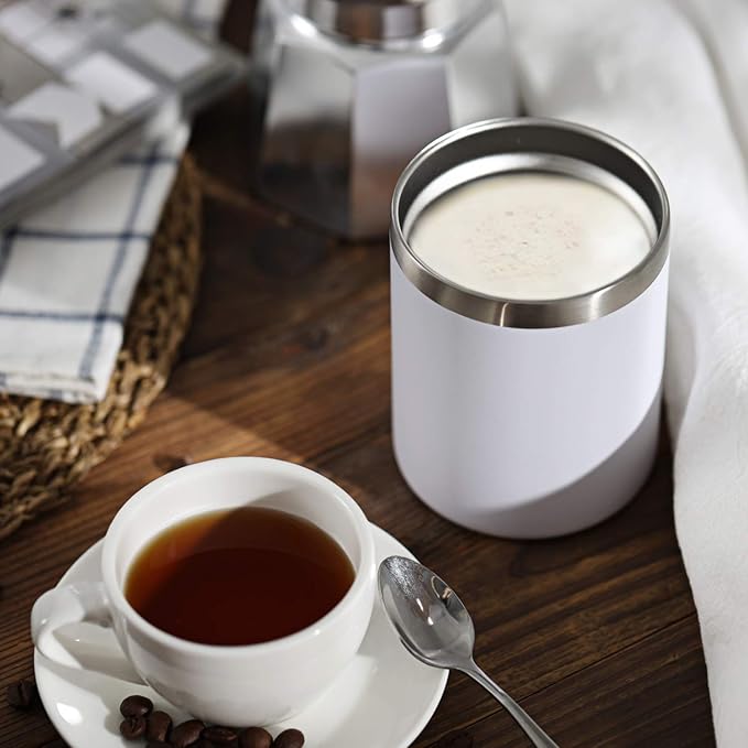 MEWAY 12 oz Lowball, Tumbler Stainless Steel Double Wall Vacuum Insulated Mug with Straw and Lid, Cleaning Brush ,Durable Powder Coated Insulated Coffee Cup for Cold & Hot Drinks (White, 1 Pack)