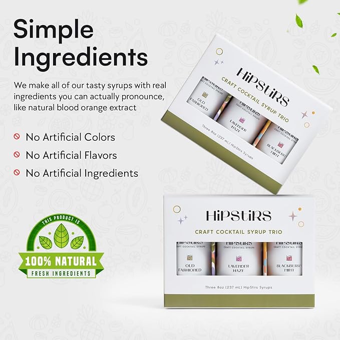 HipStirs Spring Cocktail Syrup Trio – Lavender Haze, Blackberry Mint & Old Fashioned (3 Pack, 8oz Bottles) | Craft Drink Mixers for Cocktails & Mocktails | Small Batch, Natural Ingredients