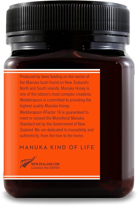 Wedderspoon Raw Premium Manuka Honey, KFactor 16, 35.2 Oz, Unpasteurized, Genuine New Zealand Honey, Traceable From Our Hives To Your Home