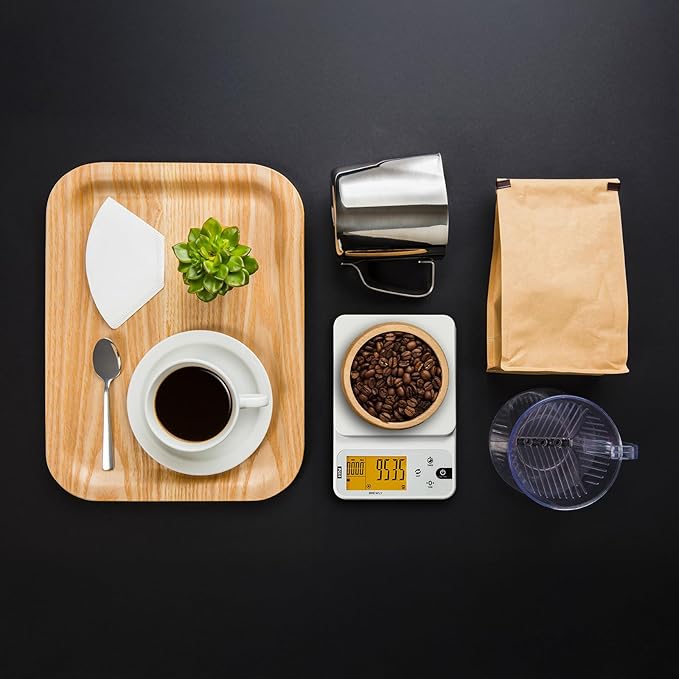 Polit Brewly Digital Coffee Scale with Timer|6.6lb/3000g Espresso Scale 0.1g/0.005oz Triple-Range Precision|USB-C or Battery|Dual Timer Modes|Small Travel Kitchen Scale for Pour-Over, Brewing & Baking