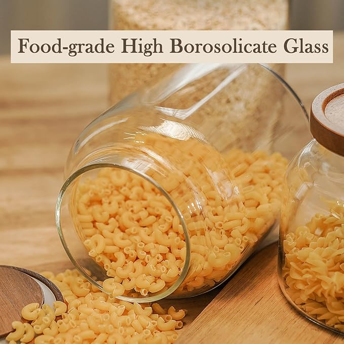 Labina Glass Storage Container Airtight Food Jars Kitchen Canister with Wood Lids, 60 Oz Wide Mouth Pantry Organization Glass Jar for Flour, Sugar, Cookie, Spagetti, Nuts and Candy (2 Pack)