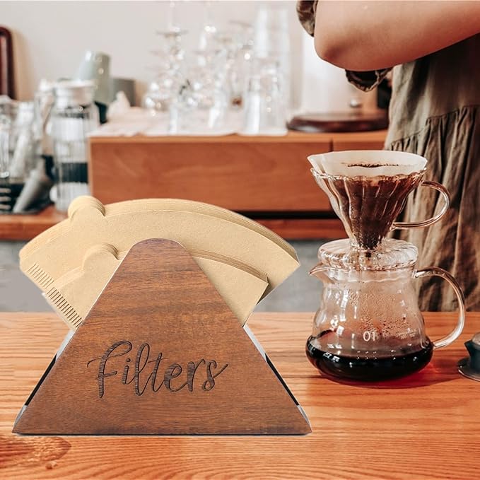 Acacia Wood Coffee Filter Holder,Coffee Filter Storage Organizer,Coffee Bar Decor,Storage for Square Cone shaped and Flat bottomed Pour Over Paper Filters