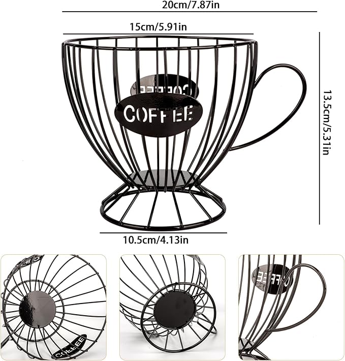 Stainless Steel Cup Coffee Basket pods holder Sturdy for Home or Office Kitchen Counter Organizer Espresso Capsule (Coffee Cup Shape BLACK)