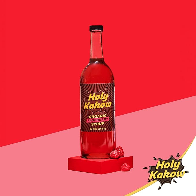 Holy Kakow Organic Raspberry Syrup - Made with Organic Ingredients, GMO Free, Vegan, Gluten-Free, No Preservatives, Raspberry Syrup for Coffee - 750ml Bottle