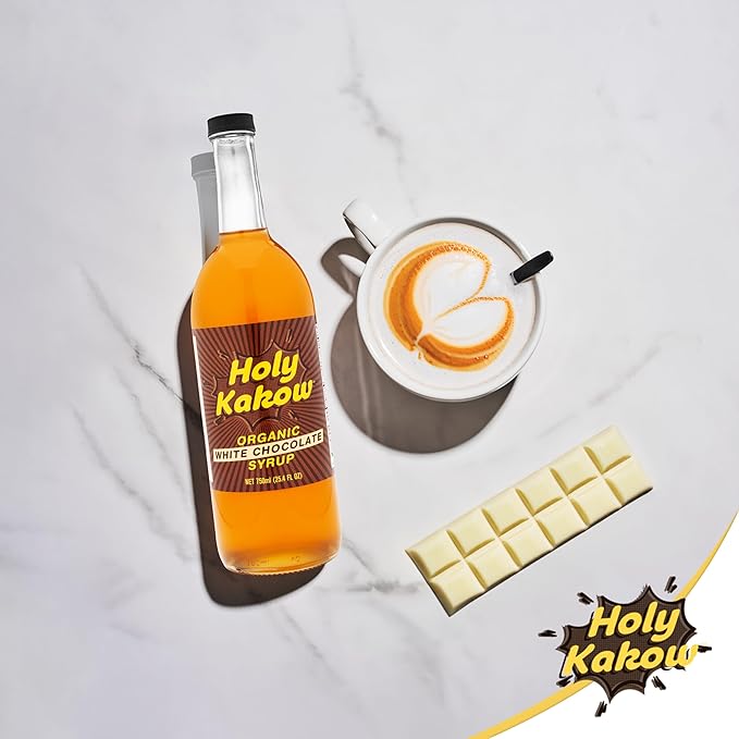 Holy Kakow Organic White Chocolate Syrup - Coffee Syrup, White Mocha Syrup, Organic Syrup for Coffee, White Chocolate Mocha Syrup, Coffee Flavoring Syrup, Add to Latte, Cocktail or Shake - 750ml