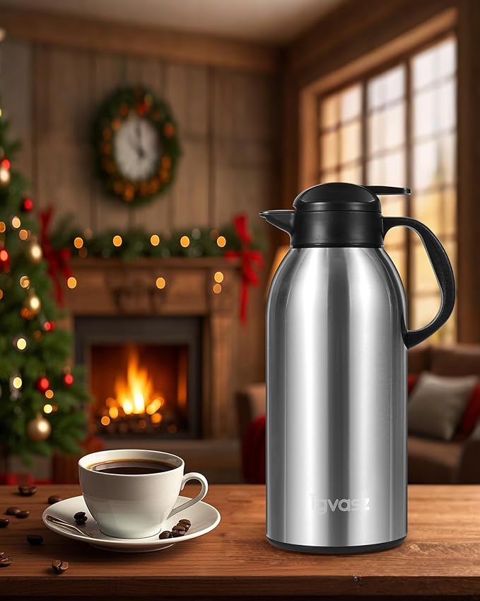 2 PCS Thermal Coffee Carafe 102 oz / 3L - Up to 36 Hours Hot, Insulated Stainless Steel Airpot for Hot Liquids, Coffee Carafes For Keeping Hot Coffee for Parties -Large Carafe Flask(Black/Silver)