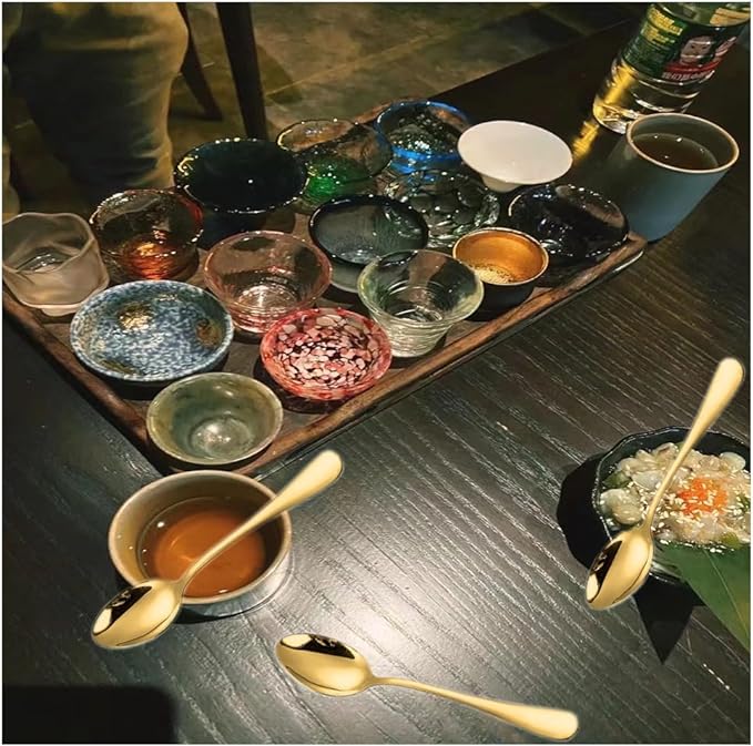 Wesdxc56 Demitasse Espresso Spoons, Mini Coffee Spoon, 5.5 Inches Stainless Steel Small Spoons for Dessert, Set of 6(Gold)